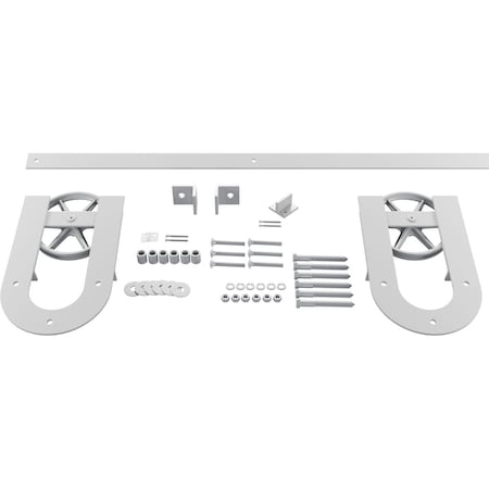 Ekena Millwork Premium Wagon Wheel Horseshoe Barn Door Hardware Set w/ 8' Track for 1 3/8" Doors, Rocket White GB600138H2WRW